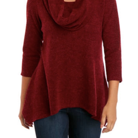 New Directions hacci cowl Neck red Sweater Size S Petite  3/4 sleeves Valentines - Picture 4 of 14